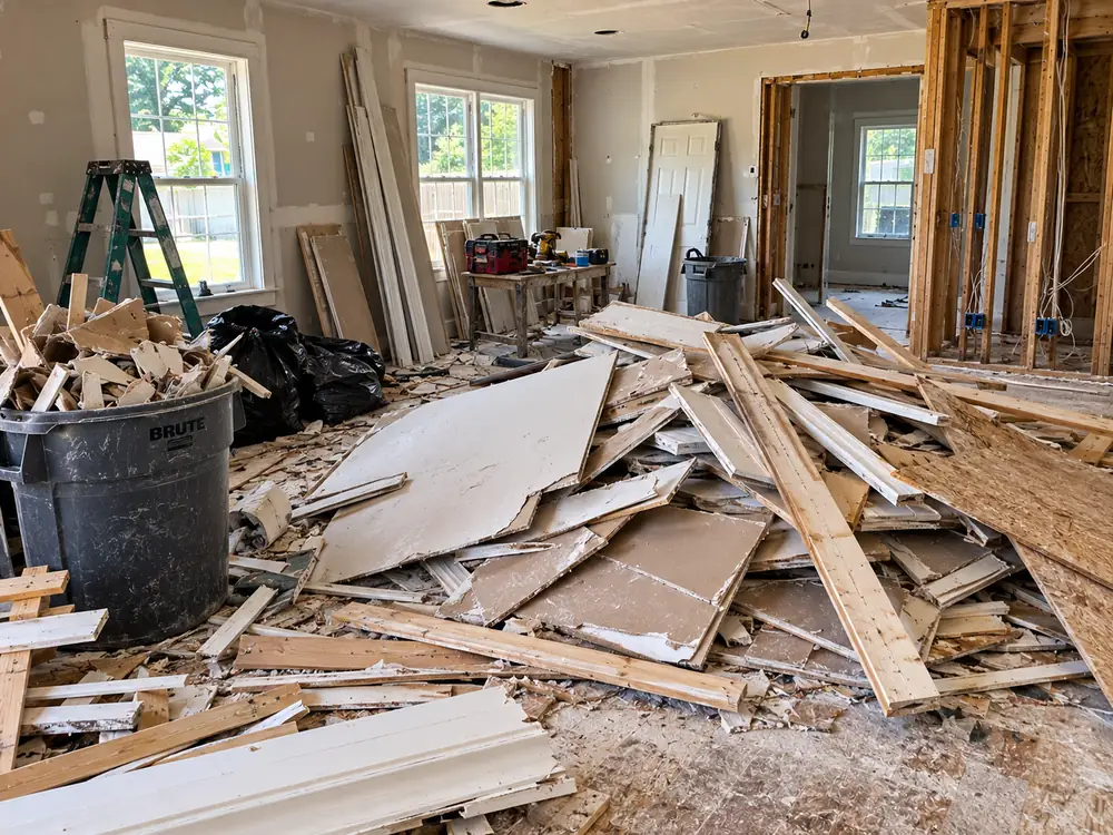 Construction debris before removal