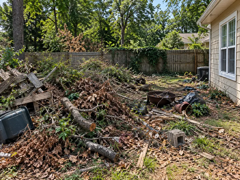 Yard debris before removal